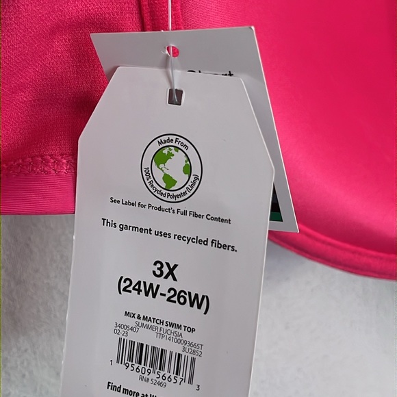Summer Fuchsia/Hot Pink Smocked Bikini Swim Top -3X (24W-26W)-NWT- Time and Tru - Picture 16 of 16